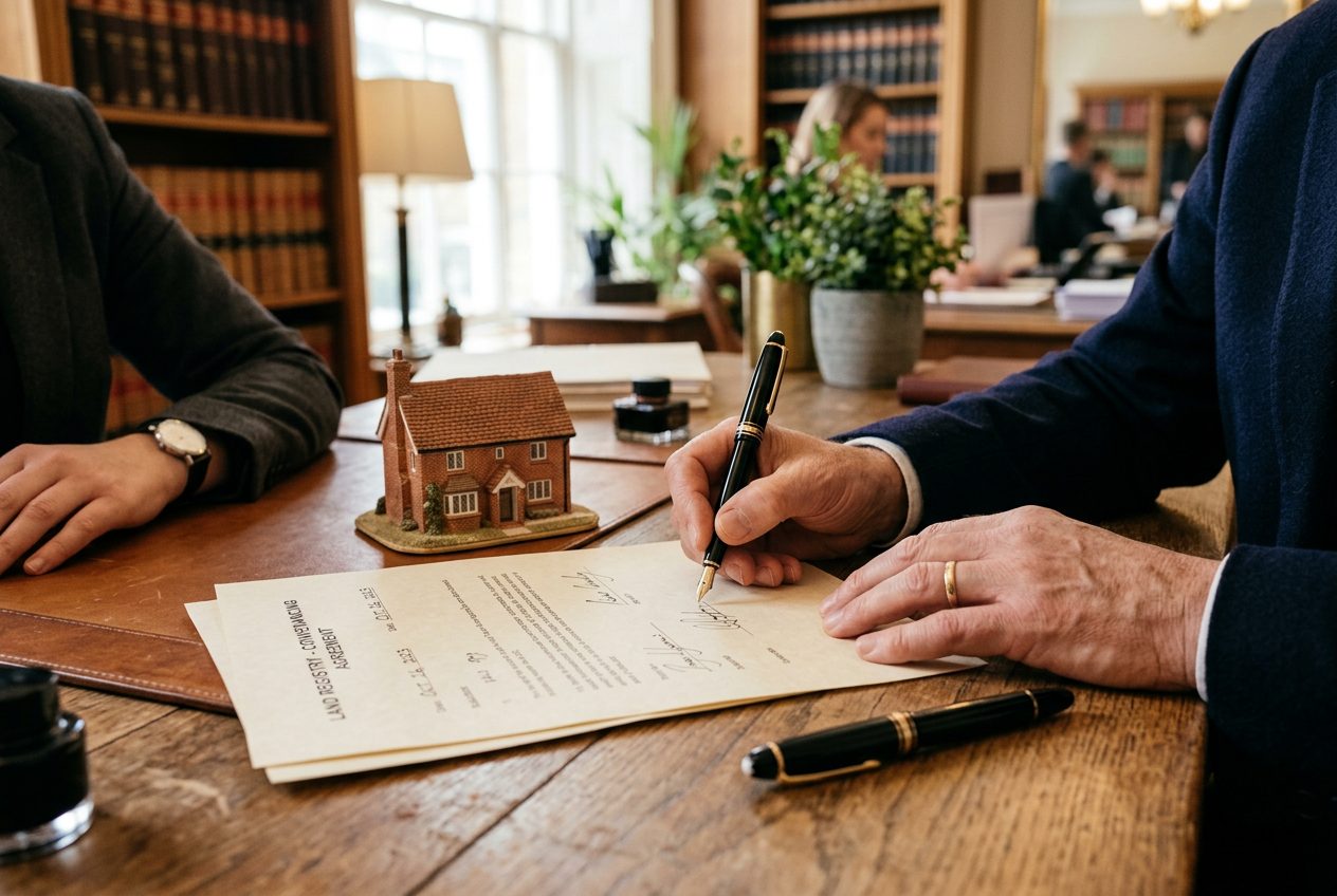 Conveyancing professional signing property contracts